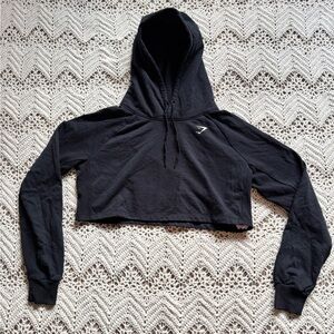 Gymshark Cropped Hooded Sweatshirt Black Charcoal Women’s Medium Ribbed